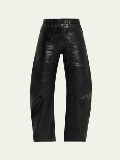 NILI LOTAN Shon Leather Barrel-Leg Ankle Pants