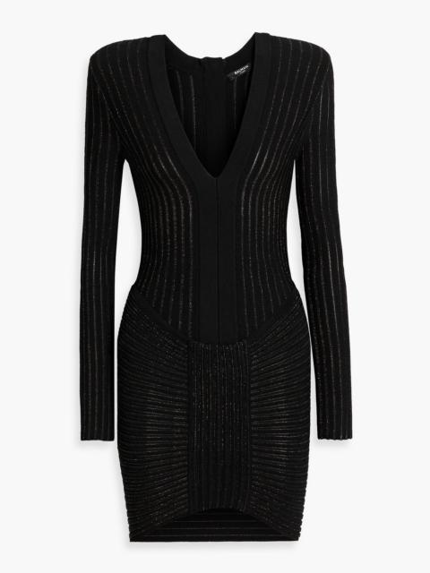 Balmain Metallic ribbed-knit mini dress
