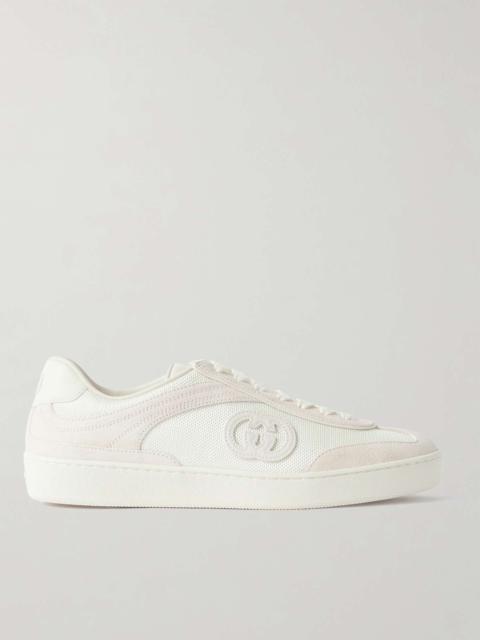 Leather-trimmed suede and mesh sneakers Off-white