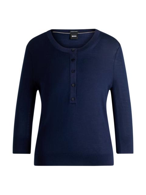 BOSS HENLEY-NECK SWEATER IN MERINO WOOL