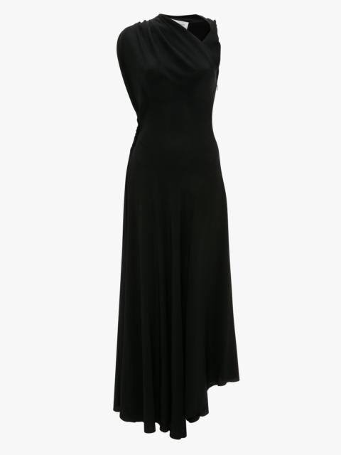 Victoria Beckham Sleeveless Draped Midi Dress In Black