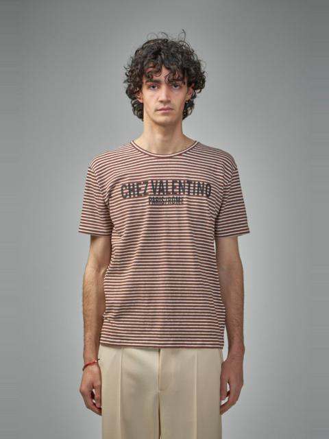 Valentino Striped Cotton T-Shirt with Chez Valentino Print
