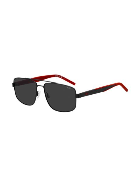 HUGO DOUBLE-BRIDGE SUNGLASSES IN BLACK ACETATE AND TITANIUM