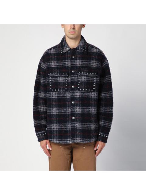 Palm Angels Over Shirt In Navy Check Wool With Studs Men