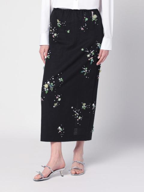 BERNADETTE Black Miriam Embroidered skirt in linen blend