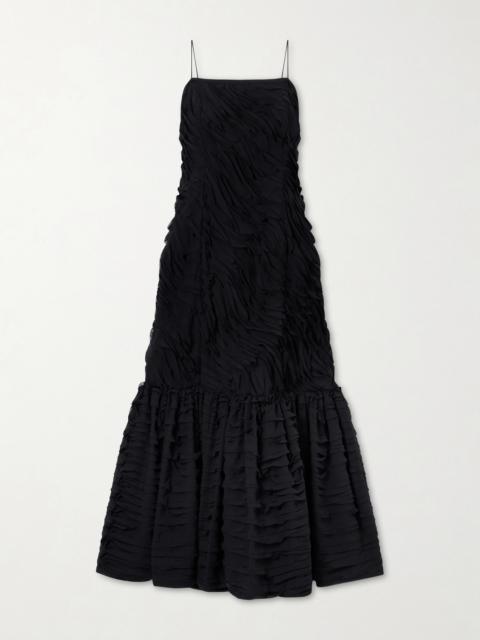 ULLA JOHNSON Augustina Pleated Chiffon Midi Dress