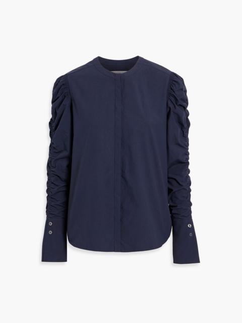 Another Tomorrow Shirred cotton-poplin blouse
