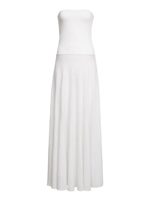 Alaïa Strapless Linen Maxi Dress white