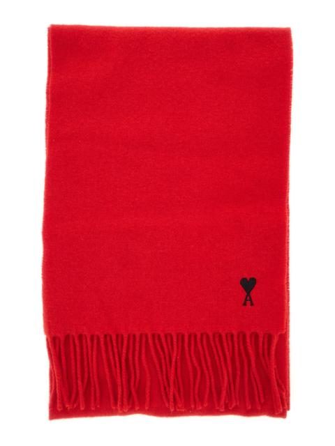 AMI Paris Ami Paris Men Wool Scarf With Ami De Coeur Embroidery Red Unisex
