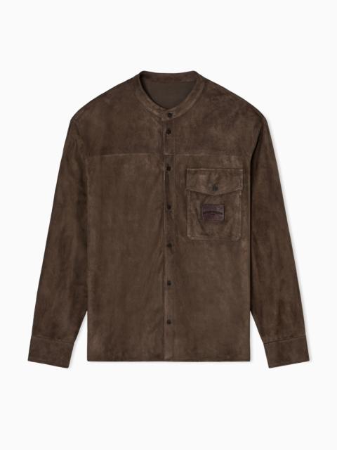 EMPORIO ARMANI GOAT SUEDE SHIRT JACKET WITH GURU COLLAR