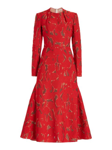EMILIA WICKSTEAD Seneca Pintucked Brocade Midi Dress red