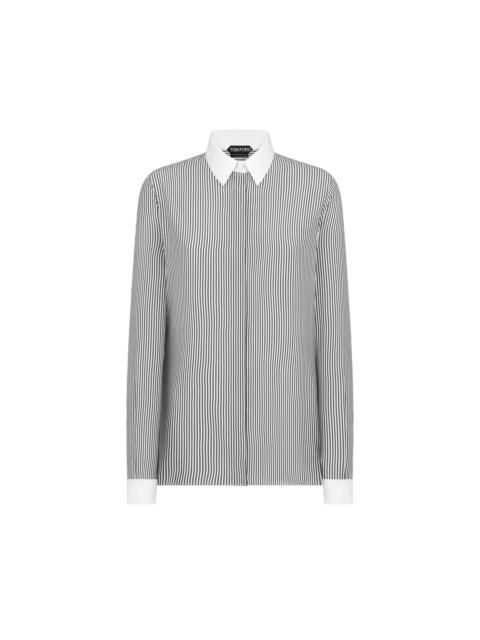 TOM FORD STRIPED SILK SHIRT WITH CONTRAST DETAILS