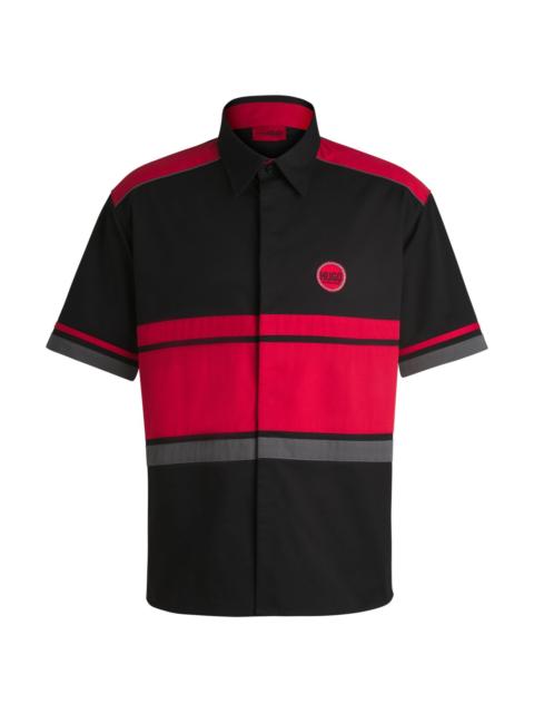 HUGO COTTON-TWILL SHIRT WITH RACING-INSPIRED BLOCK STRIPES