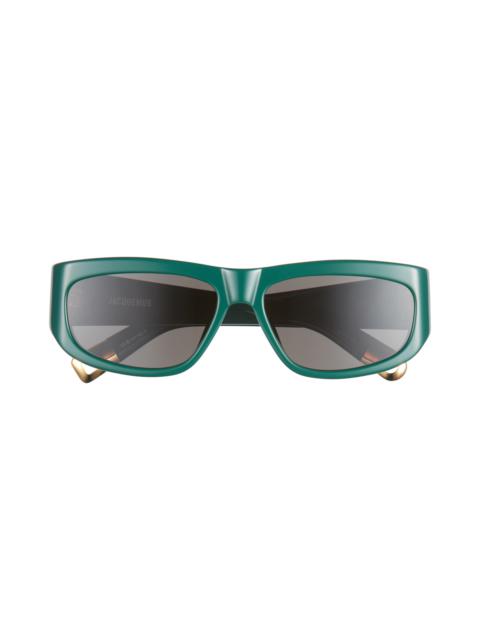 JACQUEMUS Jacquemus Les Lunettes Pilota Rectangular Sunglasses in Green/Yellow Gold/Grey at Nordstrom
