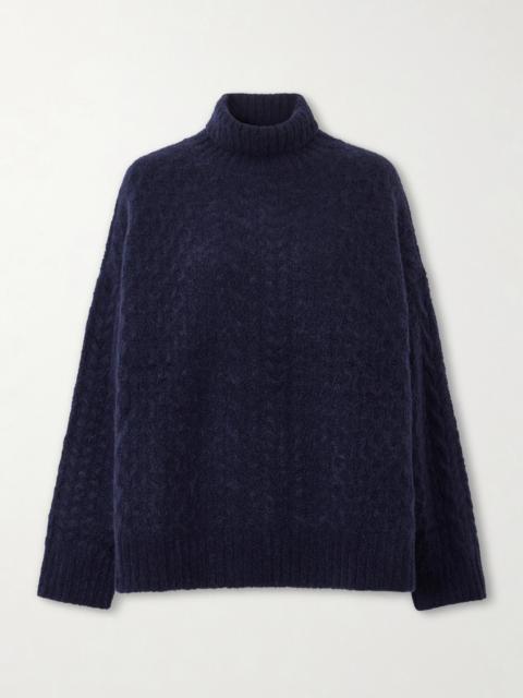 The Elder Statesman Cable-knit Cashmere And Silk-blend Turtleneck Sweater