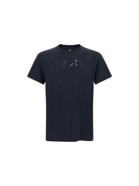 FENDI FENDI Blue Embroidery T-Shirt New & Authentic (Men's size:M;
