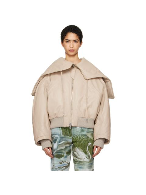 THE ATTICO Biege Padded Leather Bomber Jacket