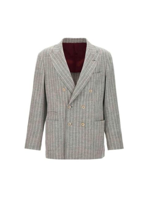 Brunello Cucinelli Brunello Cucinelli Gray Striped Double-Breasted Blazer