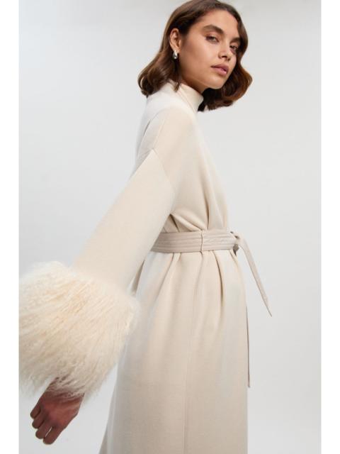 KAREN MILLEN Viscose Blend Compact Knit Shealing Cuff Belted Coatigan