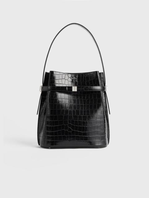TOTEME Belted croco-embossed bucket bag black
