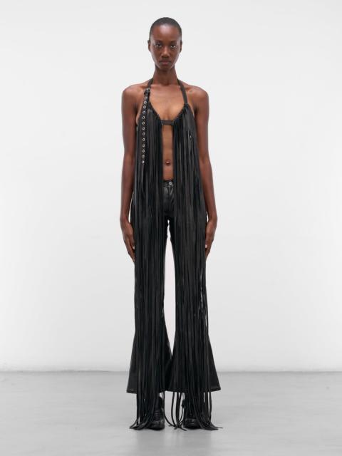 DSQUARED2 Vaquera Black Leather Fringe Top