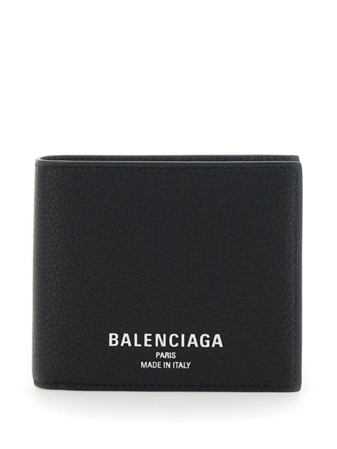 BALENCIAGA Balenciaga Men Black Bi-Fold Wallet With Logo Lettering On The Front In Grained Leather Man