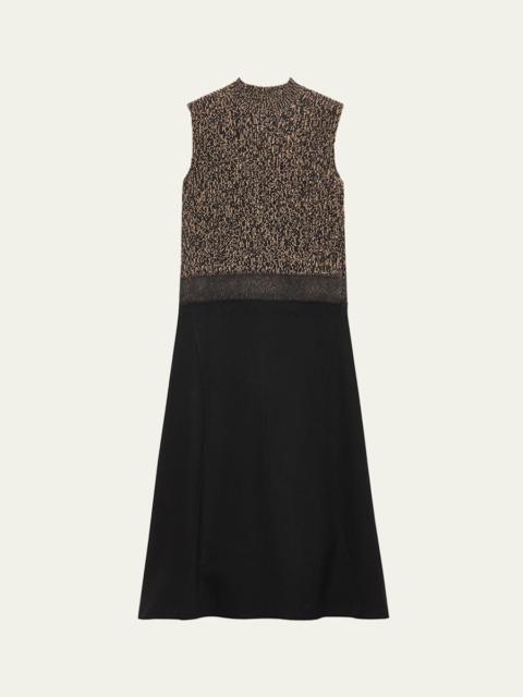 Prada Shetland Mouline Sleeveless Two-Tone Midi Dress