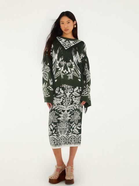 FARM RIO Dark Green Miranda Fringes Knit Sweater