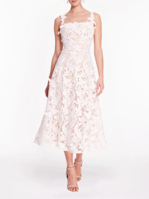 Marchesa LACE GUIPURE SLEEVELESS A-LINE MIDI COCKTAIL DRESS