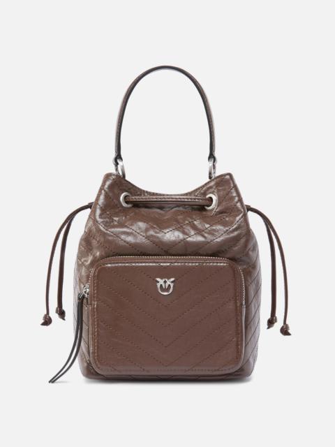 PINKO SMALL LEATHER CARGO BUCKET BAG WITH POCKET