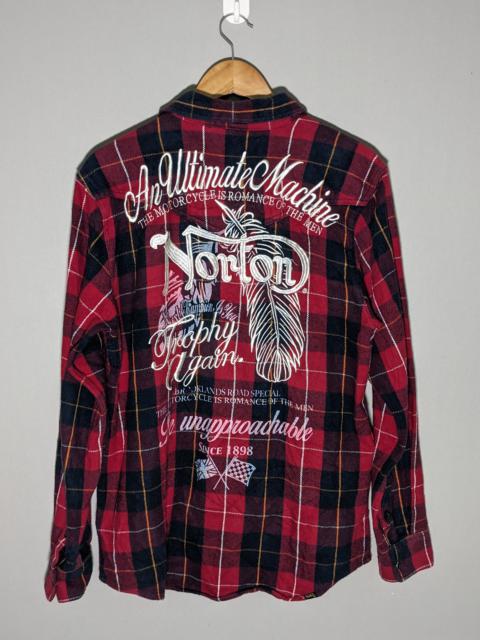 Other Designers Racing - Norton Motorcycle Pearl Snap Button Embroidery Flannel Shirt