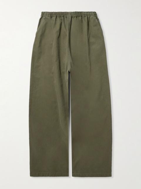 BALENCIAGA Wide-Leg Cotton-Twill Trousers Green
