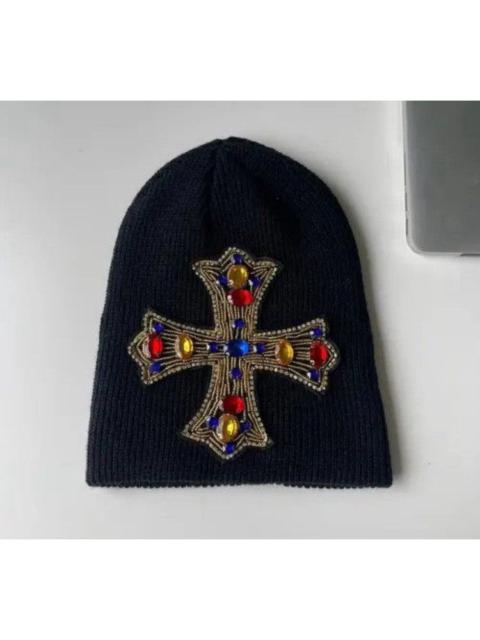 Japanese Brand - Outdoor retro huge rhinestone cross knitted beanie hat