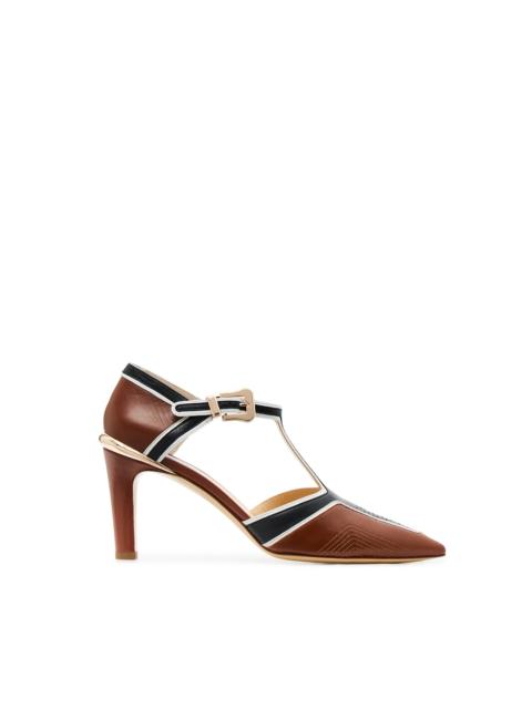 GABRIELA HEARST Indi Moto T-Strap Pump in Cognac Multi Leather
