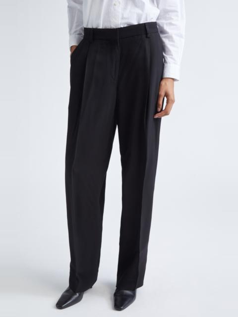 TOTEME TOTEME Double Pleat Straight Leg Trosuers in Black at Nordstrom