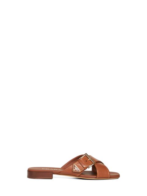 Prada Prada Calzature Women Light Tan Leather Slides With Buckle