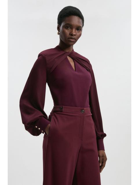 KAREN MILLEN Petite Ponte And Georgette Mix Balloon Sleeve Cut Out Detail Top