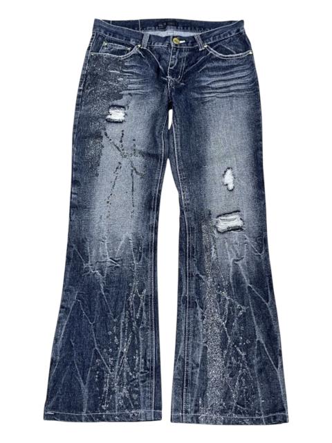 Other Designers Japanese Brand - FYE🔥VTG BLACK BACCARA GLITTER SPLASH DISTRESSED FLARE JEANS