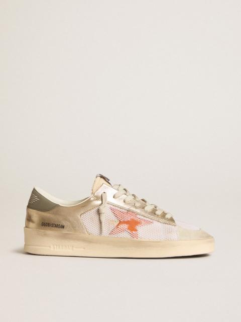 Golden Goose Stardan in white mesh with orange star and platinum leather inserts