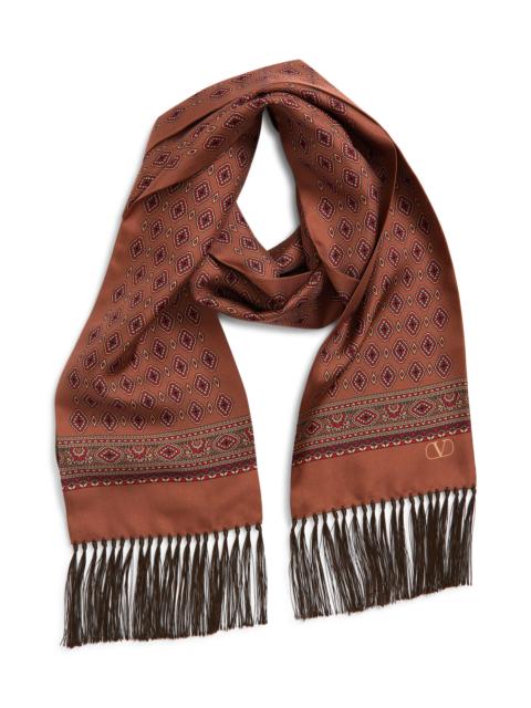 Valentino Valentino Medallion Print Silk Fringe Scarf in Light Hazelnut at Nordstrom