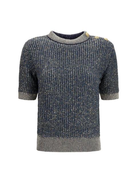 Balmain Balmain Sequined Short-Sleeve Sweater Marine/Vert