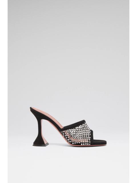 Amina Muaddi LUPITA CRYSTAL NET SLIPPER BLACK SUEDE AND WHITE CRYSTALS