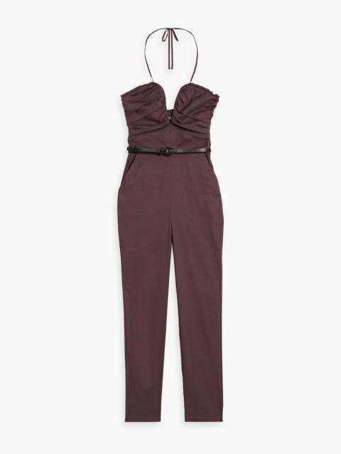 Other Designers Pleated cotton-blend poplin halterneck jumpsuit