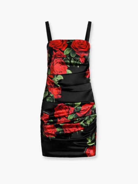 Dolce & Gabbana Dolce & Gabbana Women Short Satin Dress With Rose Print