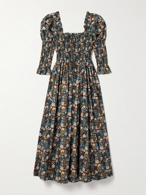 DÔEN Bijou Shirred Floral-print Organic Cotton-voile Midi Dress