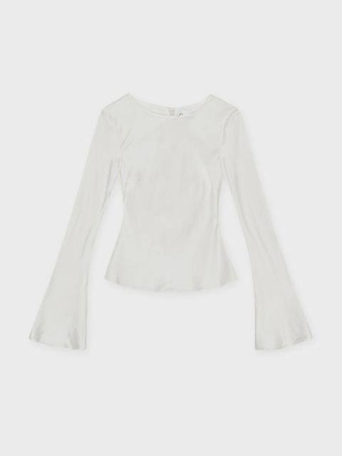 GANNI Blouse Solid Stretch Satin Long Sleeve Egret