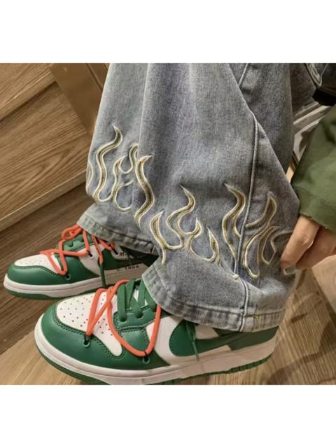 Other Designers Fire Flame Graphic Wide Leg Denim Jeans