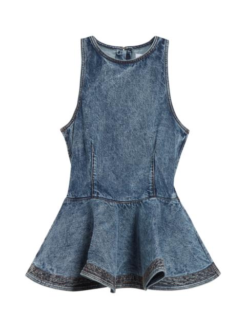 Alaïa Alaïa Denim Peplum Top in Bleu Neige at Nordstrom
