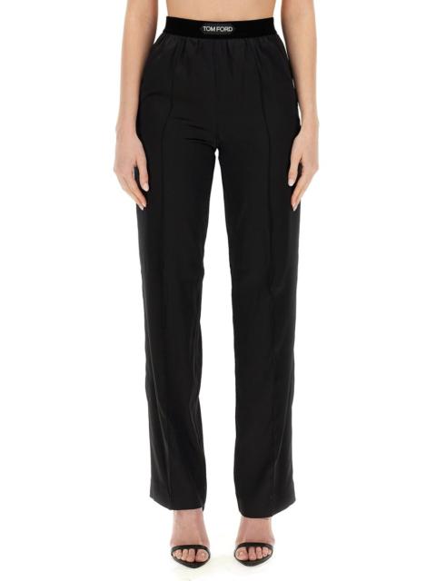 TOM FORD PANTALONE CON LOGO IN RASO DI SETA STRETCH