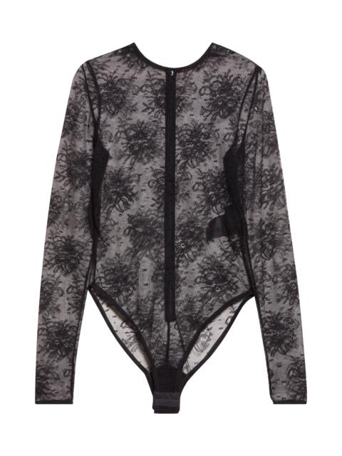 Dolce & Gabbana Dolce&Gabbana Long Sleeve Sheer Floral Lace Bodysuit in Nero at Nordstrom
